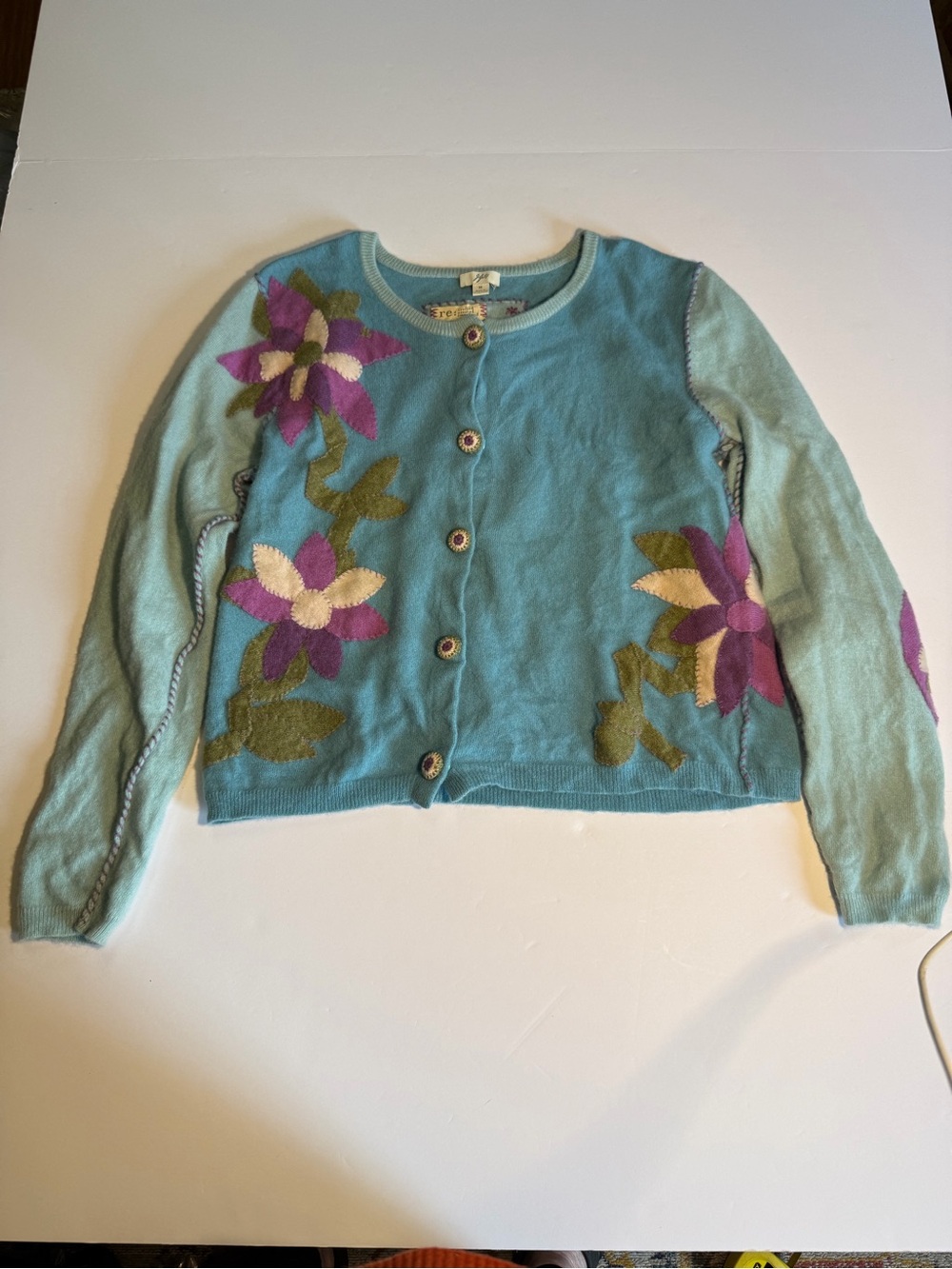 Vtg J. Jill re:crafted Floral Applique Cardigan M